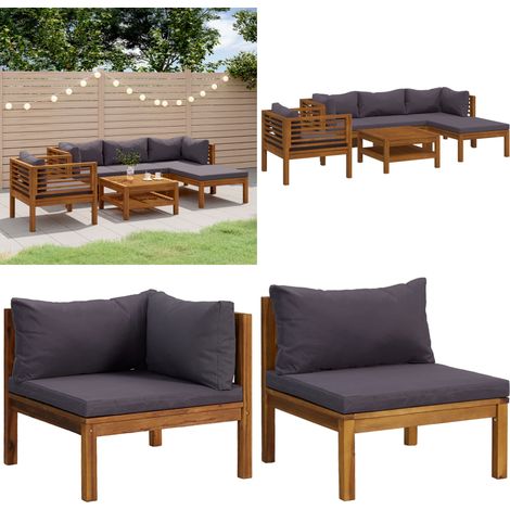 Salon de jardin 6 pcs avec coussin Bois d'acacia solide - salon de jardin - salon de jardin en bois - Home & Living (1/5)