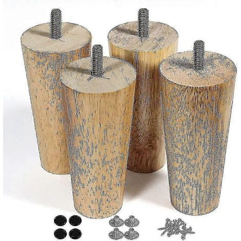 Ensemble de pieds de meubles en bois, 4 pieds de canapé, pieds de coiffeuse de 12,7 cm (5 pouces) avec revêtement transparent, compatibles avec les canapés. (1/5)