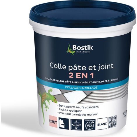 Bostik – Colle et joint 2 en 1 pour carrelages muraux – Couleur blanc – Rendement 2 à 3kg/m² – Formule hydrofugée adaptée pièces humides