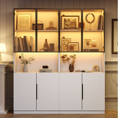 Vitrine 160/30/200 cm in Weiß mit Temperglas, LED-Beleuchtung und Einlegeböden (1/5)