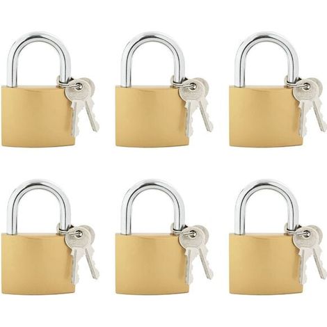 Cadenas en forme de U avec 6 clés, en laiton et en fer.