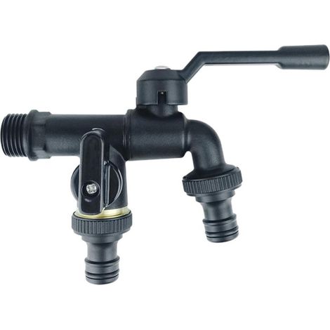 Grifo de jardín de 2 vías Bibcocks, grifo de doble salida de 1/2", herramientas de jardín para exteriores, resistente a las heladas, latón negro, divisor de grifo, divisor de manguera (1/5)