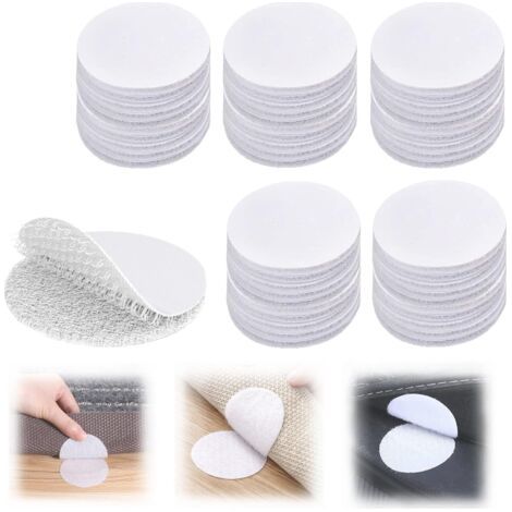 Autocollants ronds velcro 50 pcs – Nylon durable avec adhésif caoutchouc – Fixation sans perçage pour intérieur et extérieur – Blanc