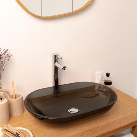 Aufsatzwaschbecken aus Rauchglas oval schwarz 54x34 cm (1/5)