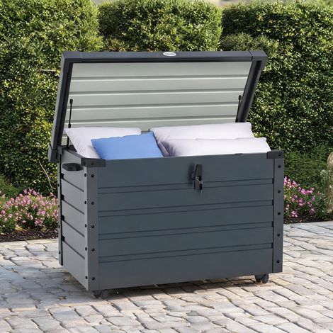 Coffre de jardin gris foncé en acier galvanisé 100 x 62 x 65 cm (1/5)