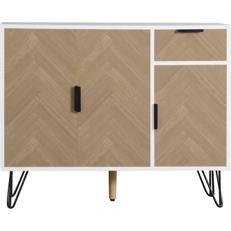 Credenza moderna bianca effetto legno con cassetto e ripiani regolabili 90x30x71,5 cm (1/5)