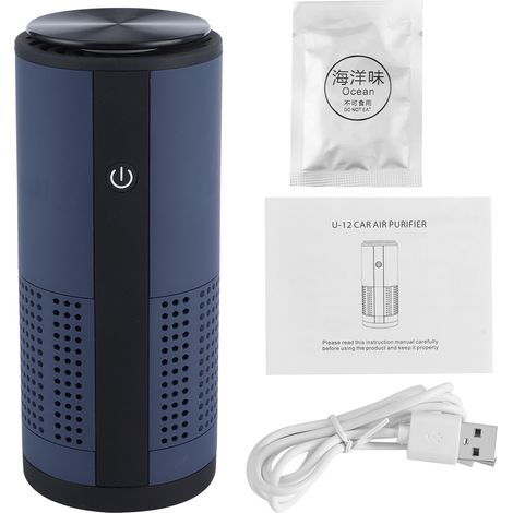 Purificateur d'air voiture portable ioniseur négatif désodorisant élimination formaldéhyde odeurs recharge USB bleu marine (1/5)