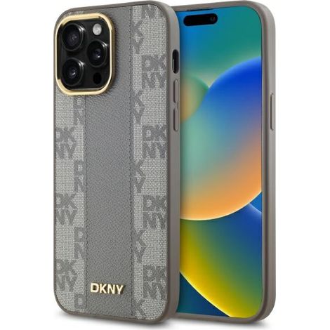 Custodia rigida in pelle con motivo a scacchi monocromatico DKNY DKHMP14XPCPVSLE per iPhone 14 Pro Max 6.7" beige/beige con MagSafe. (1/5)