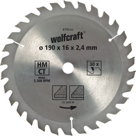 Wolfcraft 6735000 Hartmetall Kreissägeblatt 190 x 16 mm Zähneanzahl: 30 1 St. (1/2)