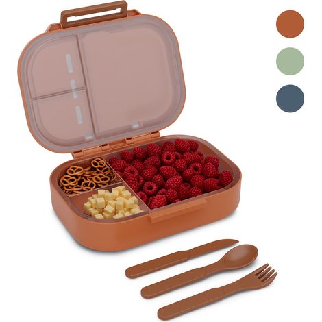 Klarstein Bunko - Lunchbox, 3 scomparti, incl. 3 pz. Posate ca. 21 x 14,5 x 5,5 cm (LxAxP)