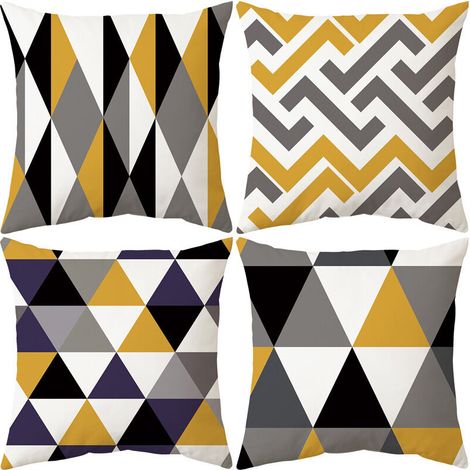 Housses de Coussin Géométriques Jaunes 45x45cm, Lot de 4, Décoration Moderne pour Salon, Chambre et Maison