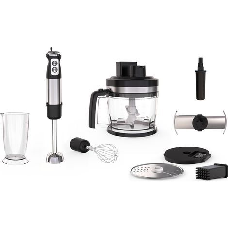 Robot culinaire et mixeur plongeant, hachoir à légumes 2 L avec disque pour râper, trancher, pétrir, émulsionner, hachoir à viande et mixeur pour la cuisine
