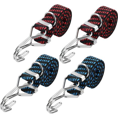 Lot de quatre sangles élastiques double couche cent centimètres avec crochets pour fixer bagages (1/5)