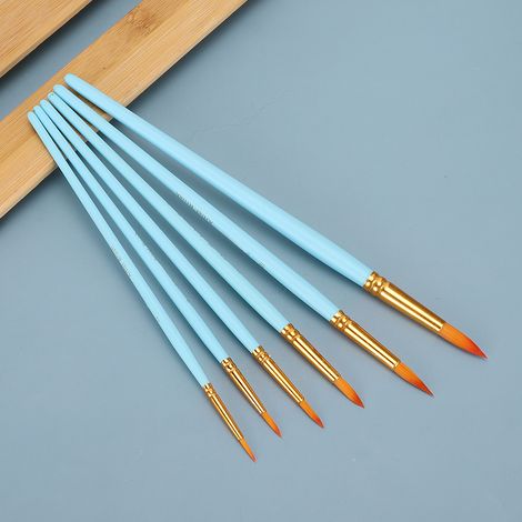 Ensemble de 6 Pinceaux Aquarelle Pointe Fine Nylon pour Débutants, Manche Bleu Mat (1/4)
