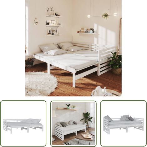 The Living Store Ausziehbares Tagesbett Weiß Massivholz Kiefer 2x(90x200) cm - Ausziehbarer Schlafsofa - Holzbett - Kiefernholzbette - Gästebett - Doppelbett (1/5)
