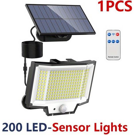 Lampada solare da esterno con rilevatore di movimento, applique solare con sensore, energia solare, 200 LED (1/5)
