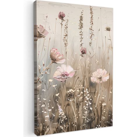 CUADRO EN LIENZO Flores - Rosa - Moderno - Beige Lienzo Para Dormitorios 60x90 cm