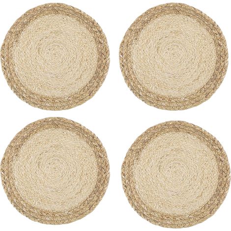 Lntyq Lot de 4 sets de table tissés à la main en toile de jute de coton naturel et paille d'eau tissée, décoration en et style ferme, pour table à manger, cuisine (1/5)