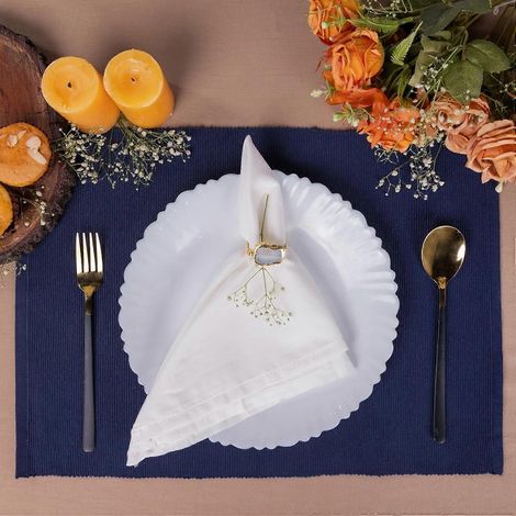 Set de 6 sets de table en coton bleu marine à fines côtes, 48 x 33 cm (1/4)