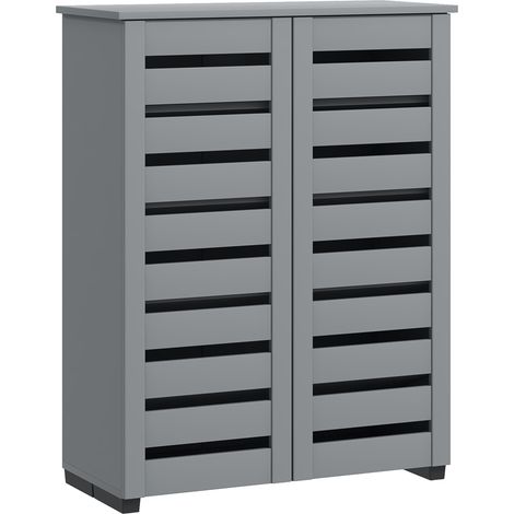 HOMCOM Shoe Storage Cabinet with Slatted Doors for 15 Pairs of Shoes Grey (1/5)