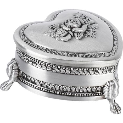 Heart-Shaped Metal Jewelry Boxes, Antique Heart-Shaped Trinket Box, Vintage Jewelry Storage Box with Rose Pattern, Ideal for Women, Girls, Gifts, (1/5)