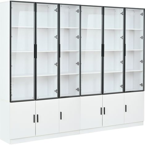 Vetrina alta bianca in MDF e vetro con LED, 12 ante, 240 x 32 x 200 cm, HOMVRA (1/5)