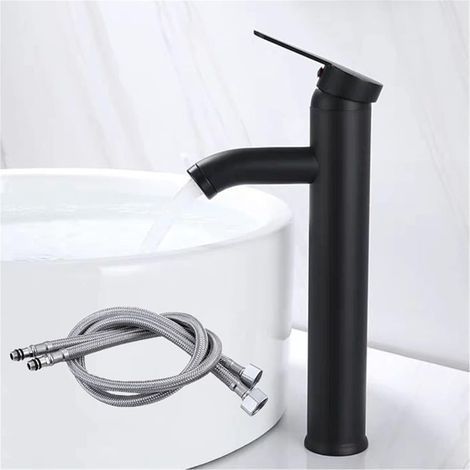 Mitigeur de lavabo,salle de bain robinet, Robinet mitigeur de table pour eau chaude et eau froide, noir mat - 30cm (1/5)