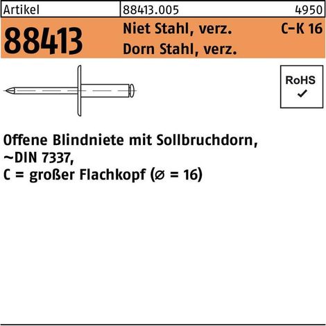 Rivets aveugles R 88413 grand FLAKO 4,8x16,7 rivet acier galv. / tige acier galv. 250p.