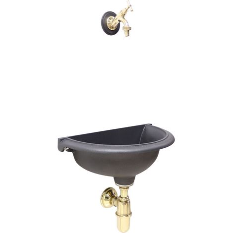Vasca a muro Taormina per casa giardino balcone da parete lavello color ghisa parete con rubinetto e sifone in ottone a scelta : lucido
