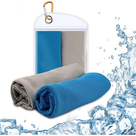 Lot de 2 serviettes rafraîchissantes, serviette froide pour la nuque, serviette anti-transpiration en microfibre, serviette douce et respirante idéale pour le yoga, le golf, la salle de sport et le ca