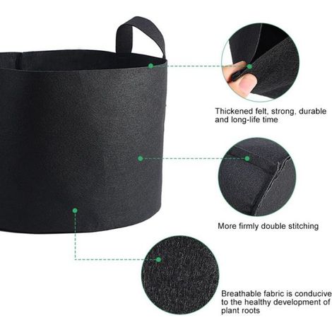 Sac de culture - Non tissé - Noir - 10 gallons - 40 x 30 cm - Aéré pour légumes et fleurs (1/5)