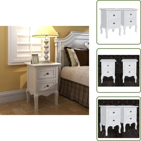 Mesita de noche vintage - vidaXL Mesitas de noche con 2 cajones 2 unidades MDF blanca - Mesita de noche blanca