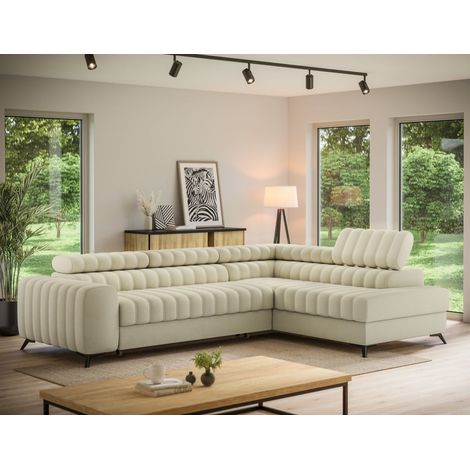Ecksofa mit Schlaffunktion Sofa GRADO Stoff Monolith Beige Ottomane Rechts (1/5)