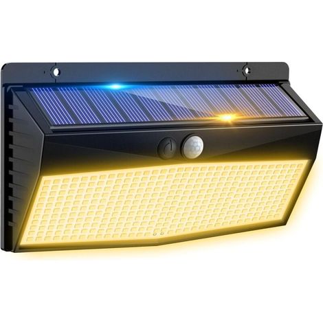 368LED Lampe Solaire Exterieur Detecteur de Mouvement, 3 Modes Spot Solaire, Étanche Lumiere LED Solaire Extérieur, éclairage pour Murale Jardin Outdoor Garage Cour Blanc Chaud, Lot de 1 (1/5)
