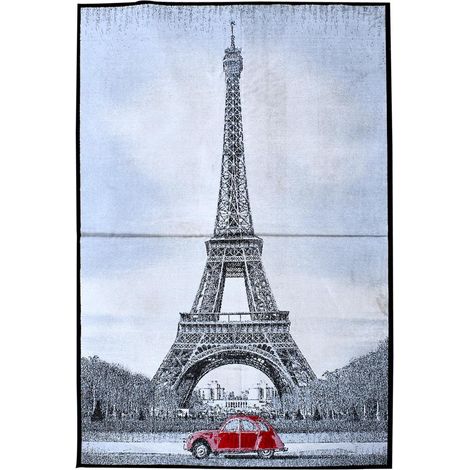 Tapis salon et chambre 140x200 gris et rouge rectangle tissé motif fresque PARIS