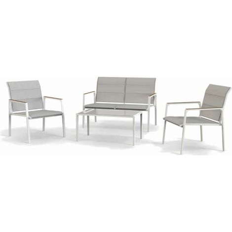 Salotto da Giardino Caprera: Divano, 2 Poltrone e Tavolino - Design Moderno, Bianco e Beige, Comfort per Esterni