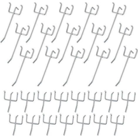 Lntyq 30 Pièces Crochets pour Panneaux Perforés, Crochets pour Panneau Perforé Porte Mural, Crochets Muraux pour Organiser Outils Établi Rayonnages de Magasins - 10cm/5cm (1/5)
