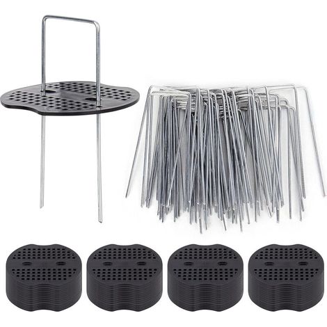 50 estacas de jardín con arandelas, estacas de fijación de acero galvanizado para lonas, grapas de fijación de tela antihierbas, estacas galvanizadas