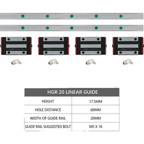 Guía lineal, material duradero, rendimiento de precisión, 2 rieles 4 HGH20CA-a, 1300 mm (1/2)