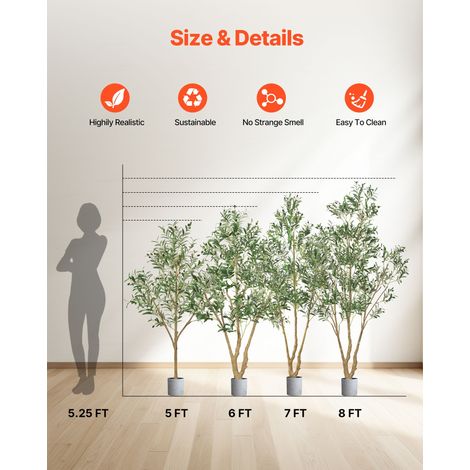 Arbre Artificiel, 2,1 m, Plante Artificielle en PE Olivier Artificiel avec Pot Noir, Tronc et Feuilles Vertes Réalistes, Faux Arbre… (1/5)
