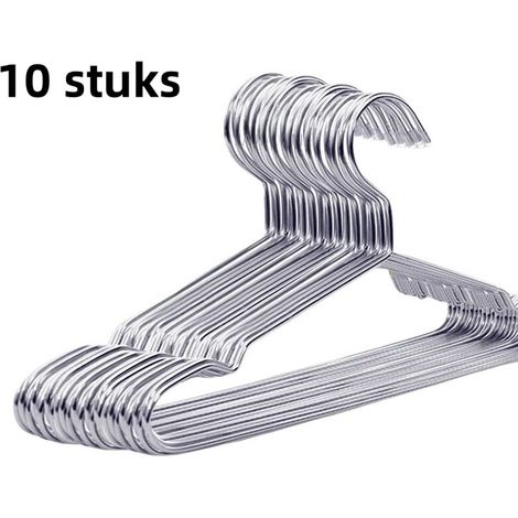 Lot de 10 cintres en acier inoxydable robustes et antidérapants épaisseur 3,1 mm longueur 40 cm pour étendoir à linge argentés (1/5)
