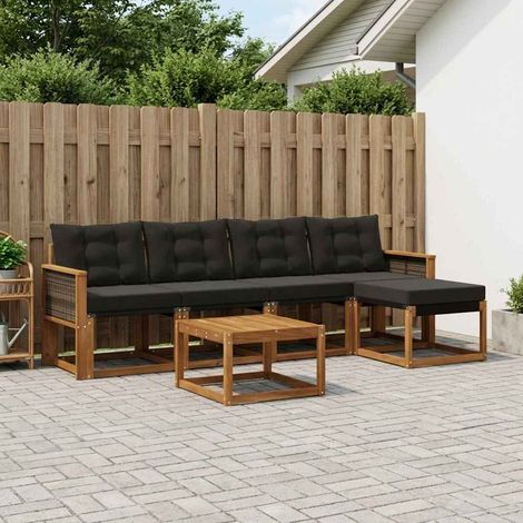 vidaXL Ensemble de canapés d'extérieur 6 pc Naturel et noir (1/5)