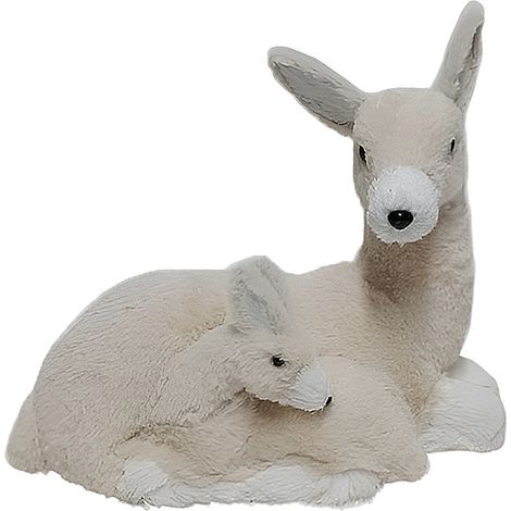 Cerbiatti seduti mamma e figlio Renna Natalizia cm 43x28 Pellicciosa Bianca Beige Decorativa per Natale Perfetta per Allestimenti Grande