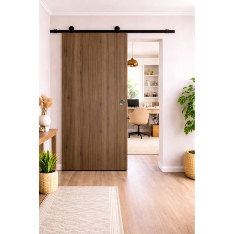 Porte Coulissante Décor Noyer Light Walnut H204 X L93 Cm, Rail Roulettes, Coquilles Gd Menuiseries