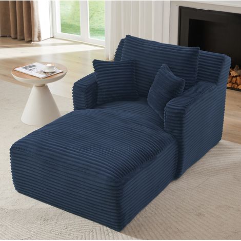 Cord Schlafsofa Chaiselongue platzsparend Blau OKMYHOME (1/5)