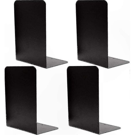 Ensemble de 4 serre-livres en métal noir, supports en caoutchouc antidérapants pour étagères et usage décoratif (1/5)