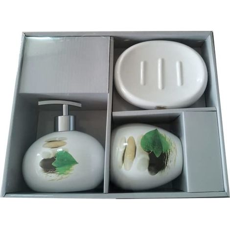 Lot de 3 distributeurs de Savon, Porte-Savon, gobelet à Brosse à Dents en céramique