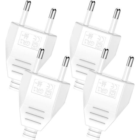 4 Pièces Fiche Européenne Plate, Prise Electrique Male 250V 2.5A, Fiche Euro Fiche D\'alimentation Domestique Décorative à Encastrer ou à Remplacer (4-White)