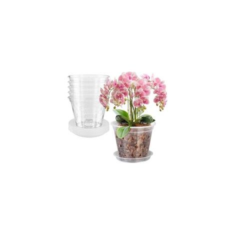 Lot de 5 pots à orchidée transparents de 17 cm en plastique transparent avec trou de drainage et plateau Pots de fleurs pour plantes d'intérieur (1/5)