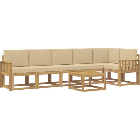 Conjunto de sofás de exterior con cojín 7 pcs y Beige Poliéster vidaXL
